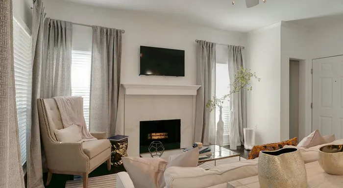 Living room with wood burning fireplaces