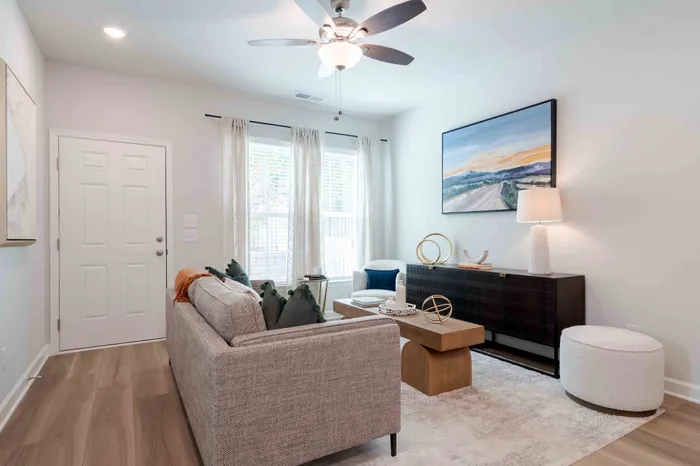 living room with ceiling fan