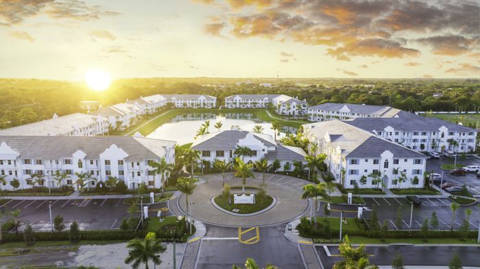 exterior aerial twilight view