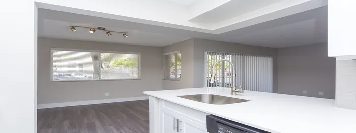 Newly Renovated living room with kitchen island
