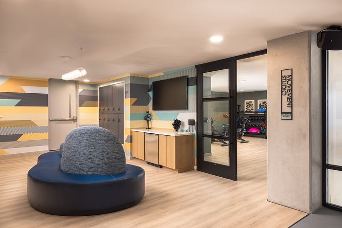 Locker area connected with gym area