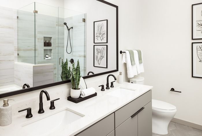 Vanity area with bathroom