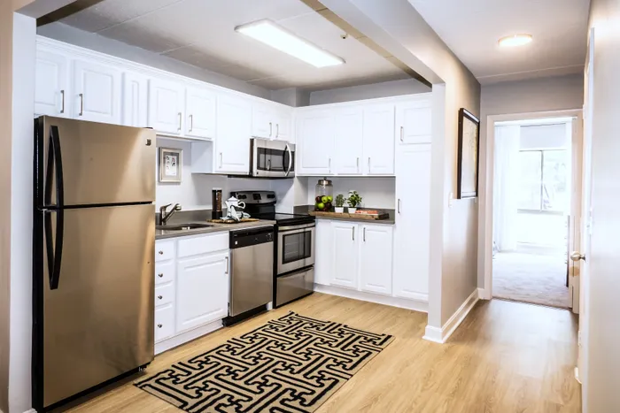 Bright modern kitchen with sleek white cabinetry, stainless steel appliances, and inviting natural light.