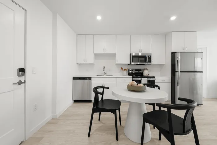 Kitchen with stainless steel appliances