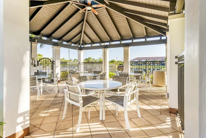 Beautiful outdoor pavilion featuring elegant seating with stunning views of the surrounding landscape.