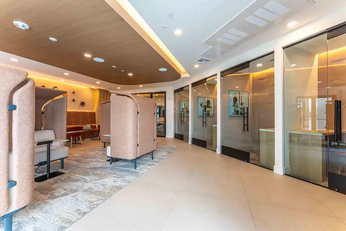 Modern co-working space featuring stylish zoom studios