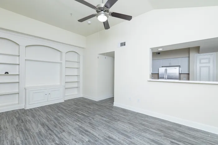 Living room with built-in shelving
