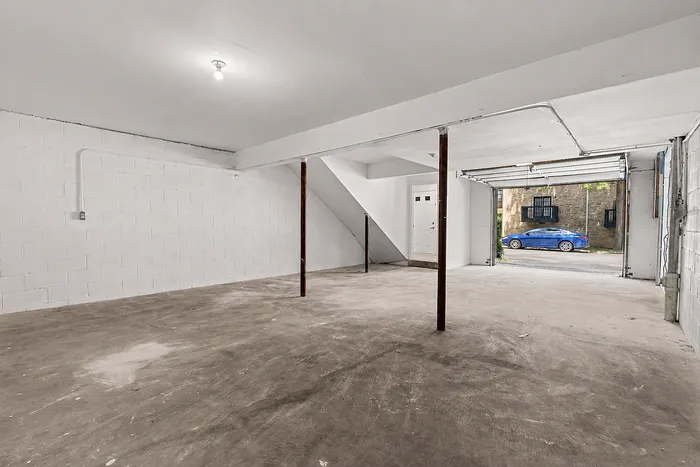 Spacious and bright garage with ample room for parking and storage, featuring a sleek design and easy street access.