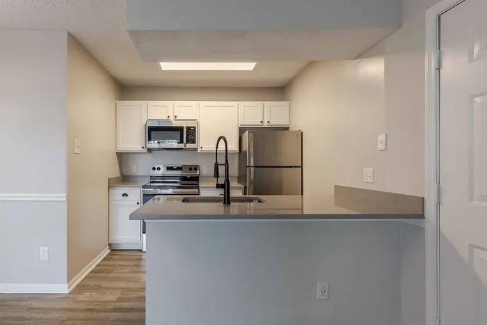 Modern kitchen with sleek cabinetry, stainless steel appliances, and stylish countertops, creating a welcoming culinary space.