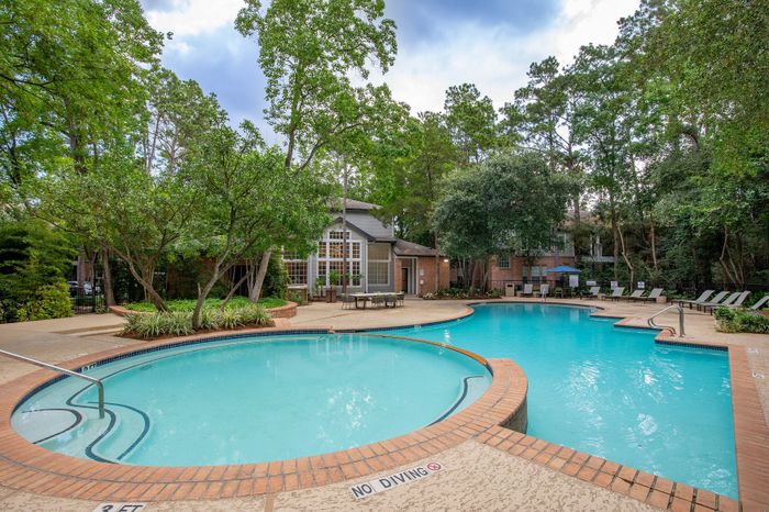 Inviting outdoor pool area surrounded by lush greenery and lounge chairs, perfect for relaxation and leisure.