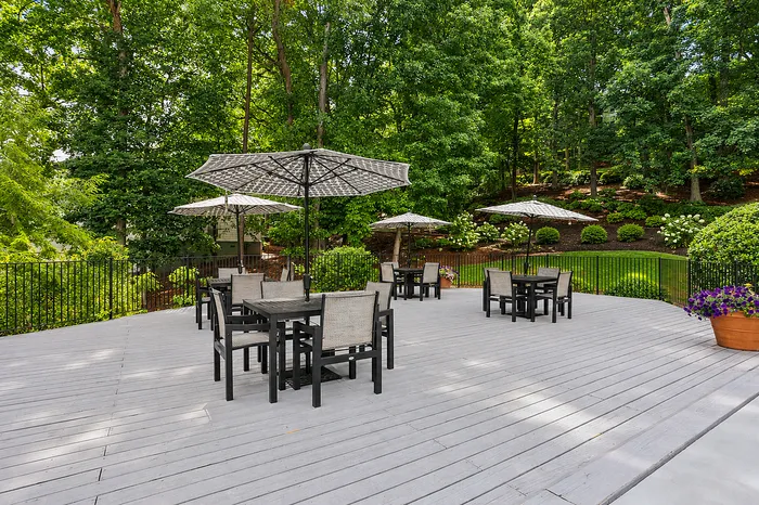 Outdoor deck with seating at Avana Cumberland in Atlanta, GA.