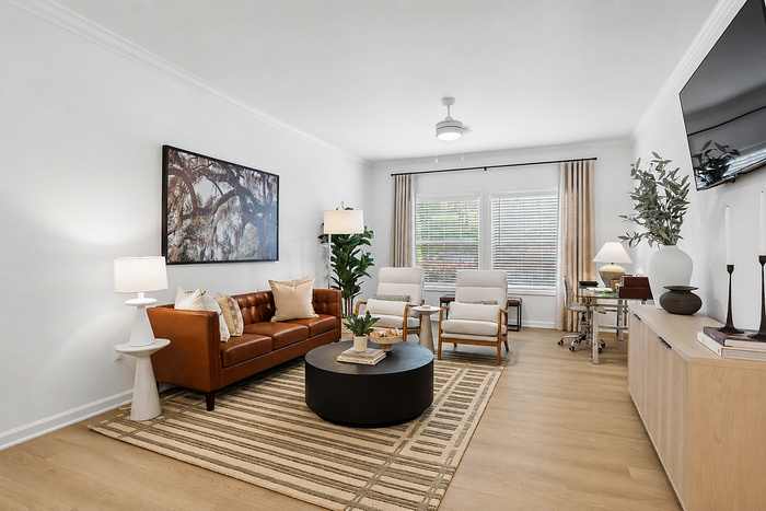 Diamond renovation apartment living room with updated finishes at Avana TownPark in Kennesaw, GA