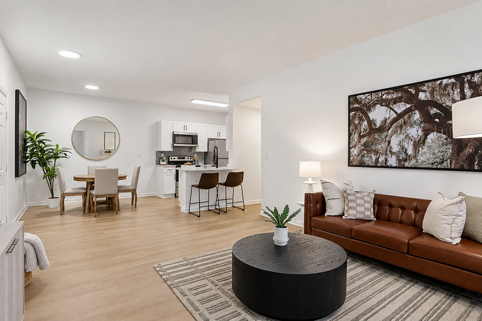 Diamond renovation apartment with open living room, dining area and kitchen at Avana TownPark in Kennesaw, GA