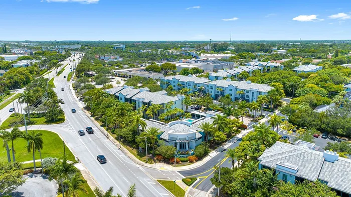 Vibrant aerial view of a tranquil residential community surrounded by lush greenery, showcasing elegant homes with modern design and a scenic neighborhood setting.