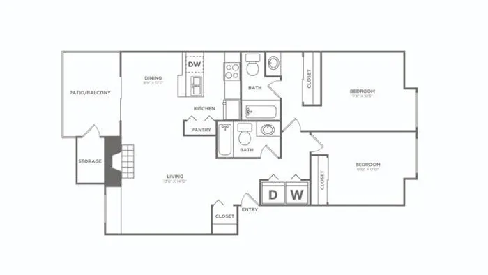 Two Bedroom / Two Bath Renovated | 2 bed 2 bath | 984 sq ft