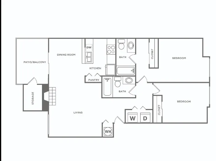 Two Bedroom / Two Bath | 2 bed 2 bath | 1006 sq ft