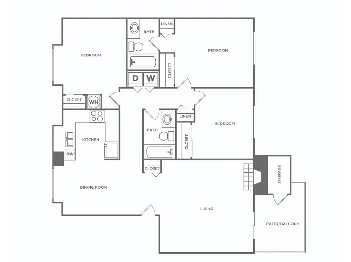Three Bedroom | 3 bed 2 bath | 1150 sq ft