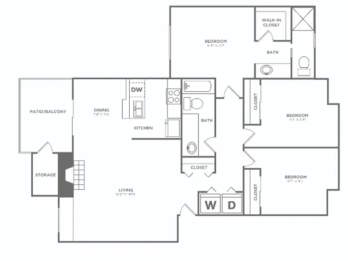 Three Bedroom / Two Bath | 3 bed 2 bath | 1109 sq ft