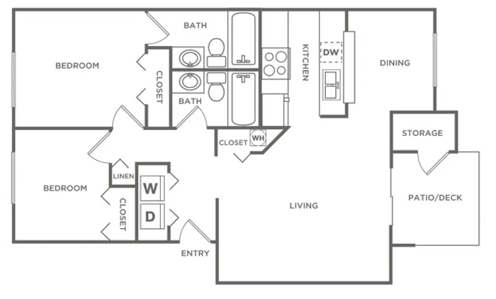 2 Bedroom 2 Bath | 932 sq. ft.