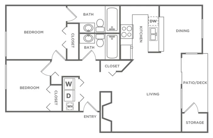 2 Bedroom 2 Bath | 933 sq. ft.