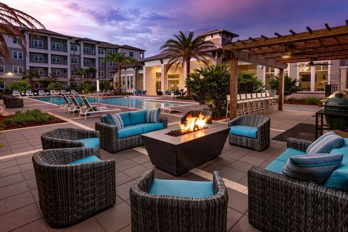 Fire Pit Near Pool at Sunset
