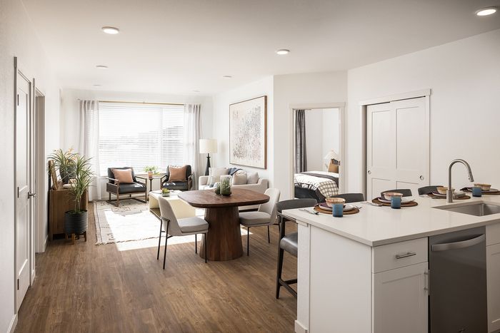Kitchen top and living area