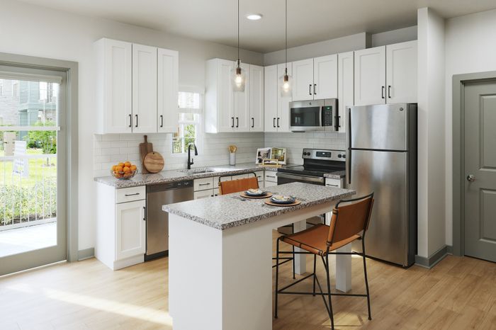 Kitchen are with breakfast counter