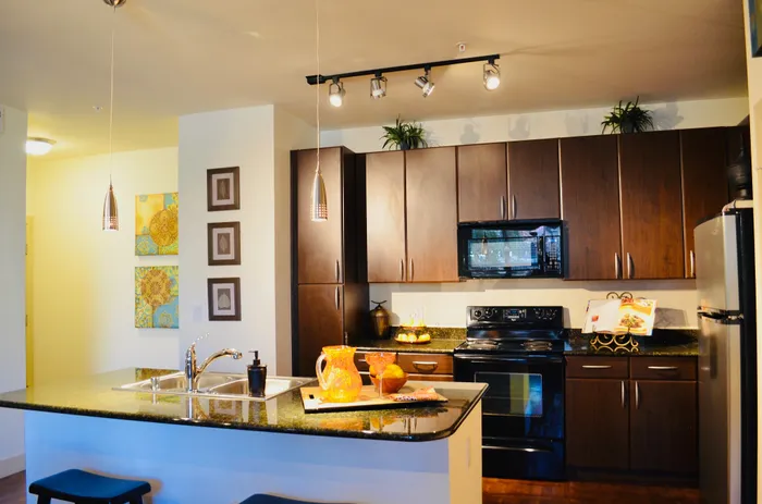 Island Large Kitchen Cabinets Black Appliances