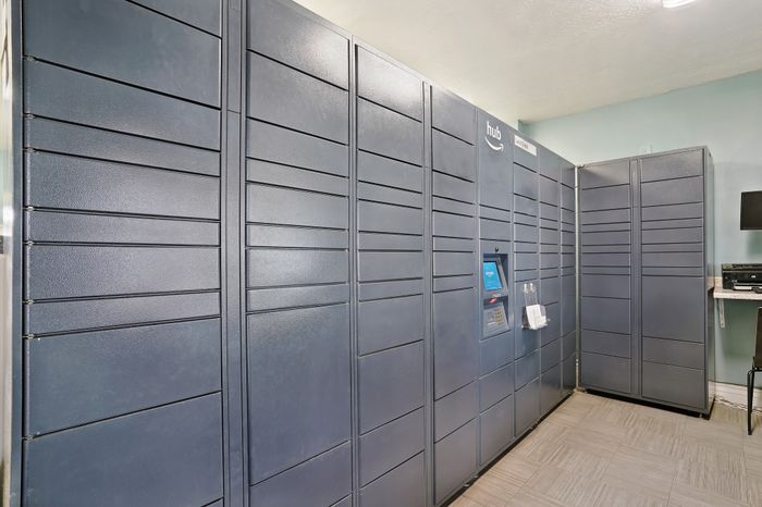 Secure parcel locker system offering convenient package retrieval with digital access.