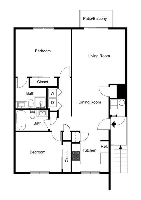 2 Bed, 2 Bath Floorplan