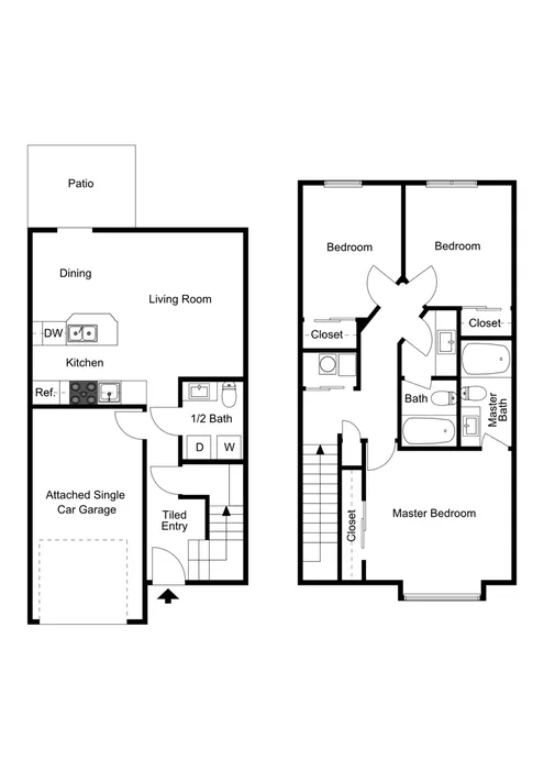 3 Bed, 2.5 Bath Townhome Floorplan