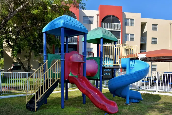 Lago Club Apartments, exterior, playground equipment, view of water