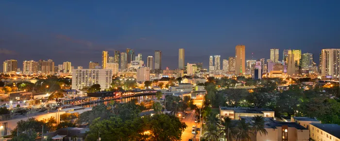 Brickell West City Rentals Exterior | View of city at night | Skyline shot