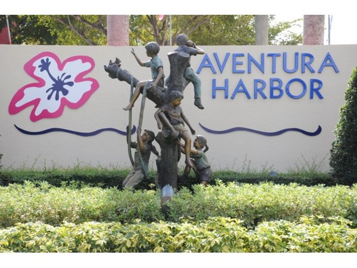 Aventura Harbor Apartments, exterior, property sign, statue of children playing on a tree