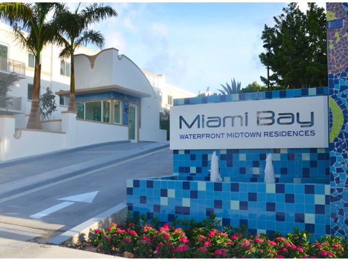 Miami Bay Waterfront Midtown Residences, exterior, uphill entrance, property logo