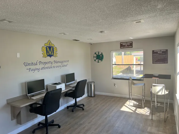 Cypress Place Apartments, interior, business center, computers, printer, large window