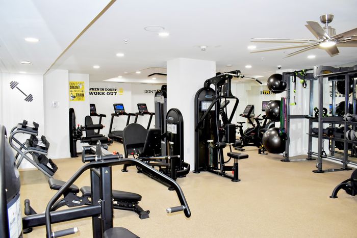 Miami Riverfront Residences, interior, fitness center. treadmills, weight machines, elliptical