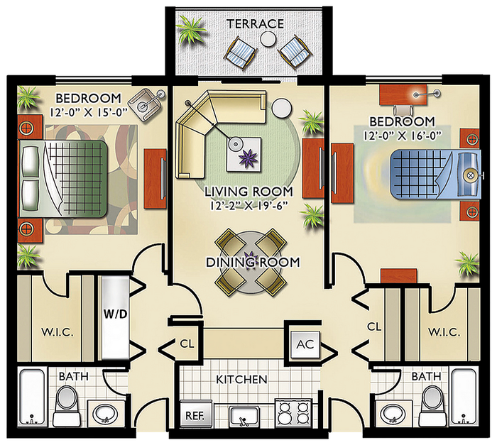 Model C | 2 Bedrooms, 2 Bath