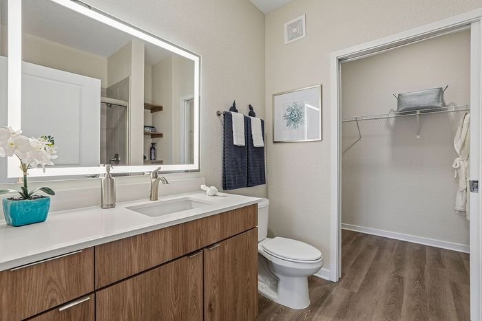 Modern bathroom at Mosaic at Lake Toho apartments in Kissimmee, FL