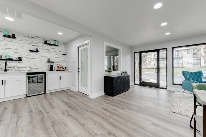 Kitchen service area in clubhouse  at The Timbers apartments