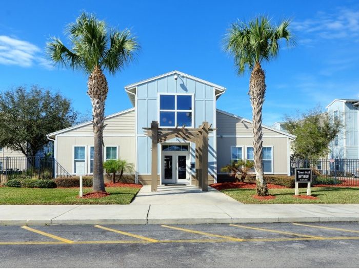 Well landscaped exterior view of the leasing office | Hawks Landing