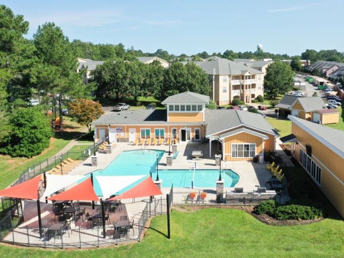 Aerial Shot of Pool & Grilling Area |  Apartments in Clemson, SC | Clemson Edge