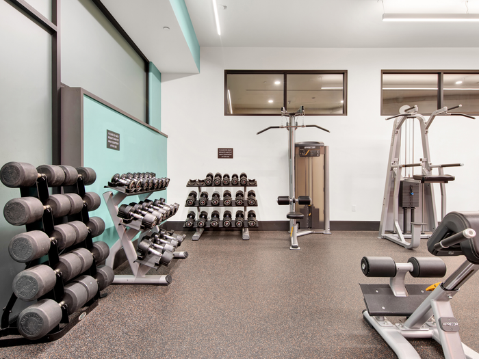 Fitness Center with free weights | University Gateway Apartments in Los Angeles, CA.