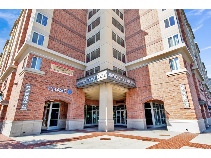 Exterior view of entry | University Gateway Apartments in Los Angeles, CA.