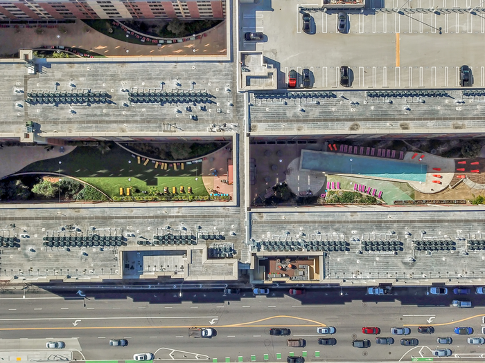 Aerial view of apartment community | University Gateway Apartments in Los Angeles, CA.