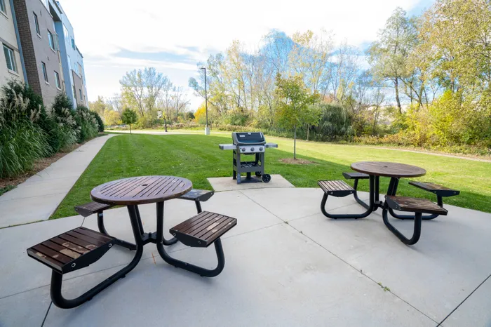 Grill & picnic tables | 	Tech Village | Student Apartments Appleton