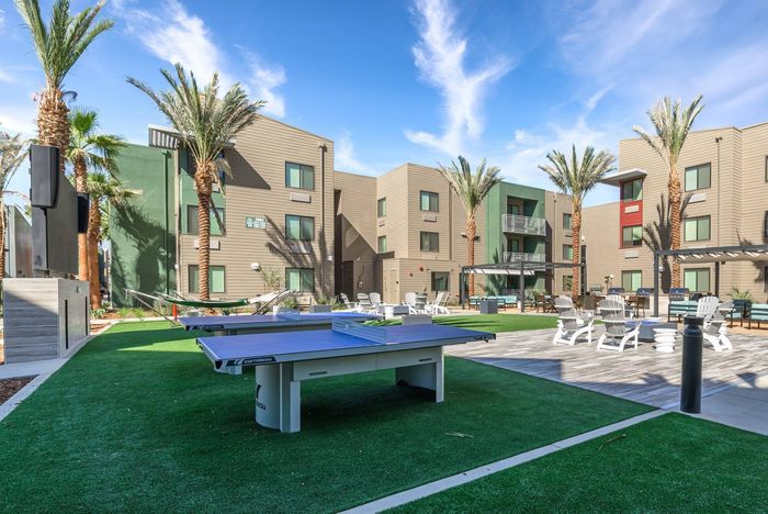 Outdoor table tennis setup  at Merced Station apartments.