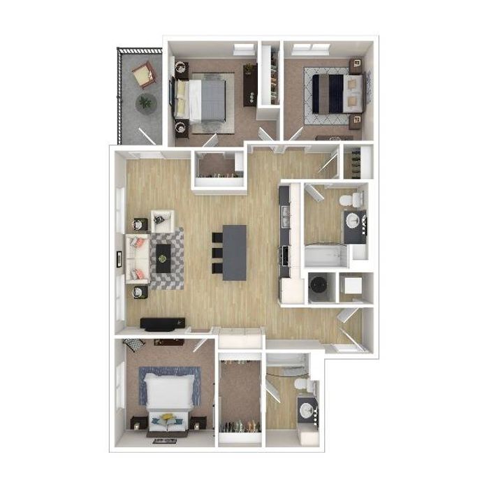 3 Bedroom Floor Plan | Apartments For Rent In Everett WA | Helm