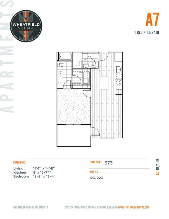 One Bedroom, 1.5 Bath | A7