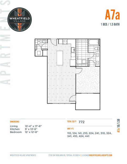 One Bedroom, 1.5 Bath | A7a